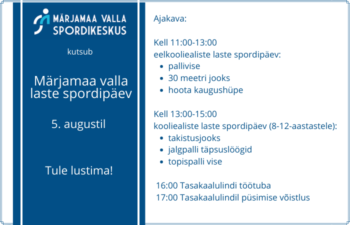 Märjamaa valla laste spordipäev Märjamaa valla spordikeskus Märjamaa staadion pallivise kaugushüpe jooks takistusjooks jalgpalli täpsuslöögid topispalli vise tasakaalulint slackline